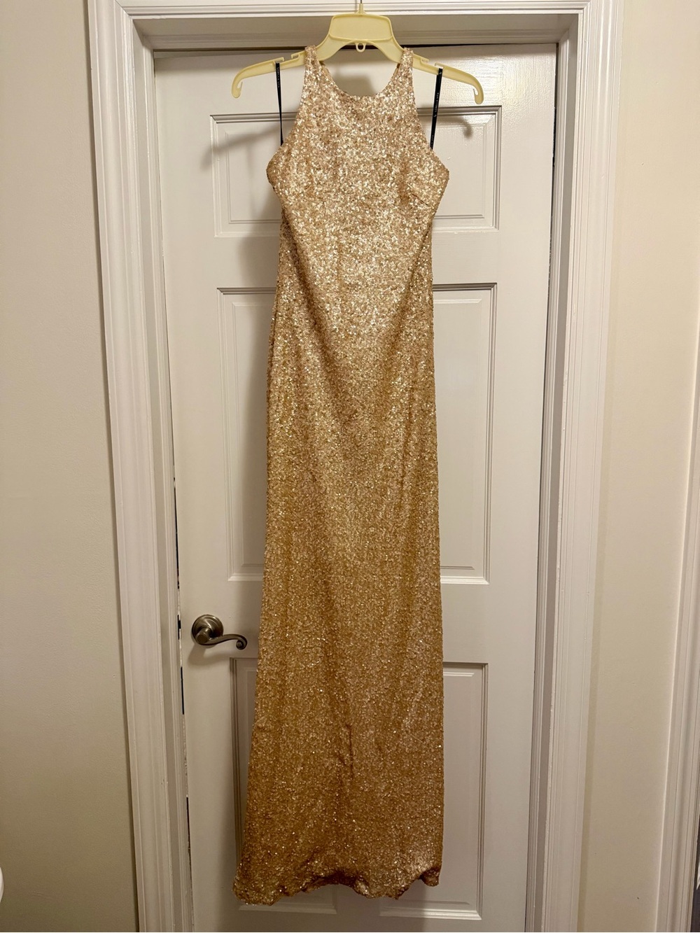Gold Sequin Halter Evening Gown